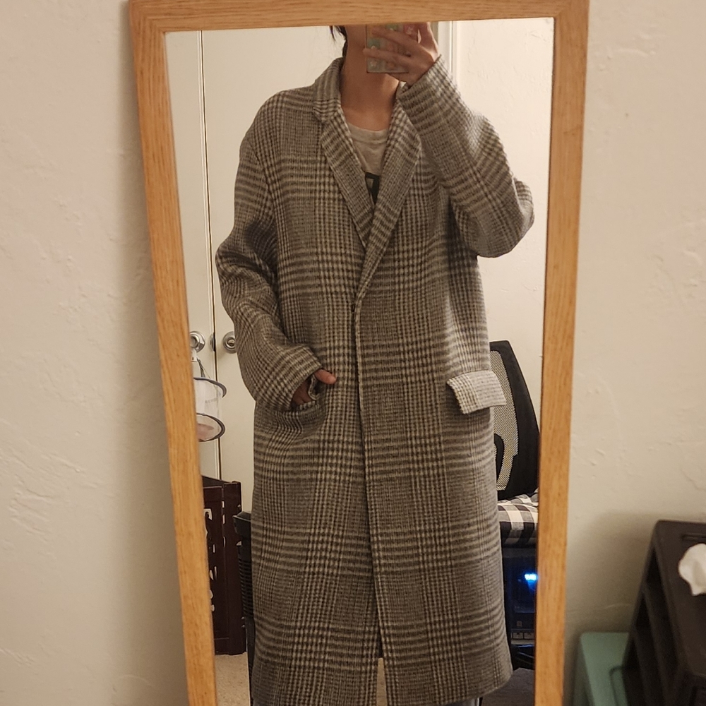 oversized gray plaid long coat